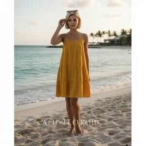 Samsoe Tiered Organic Cotton Mini Dress NEW Medium Yellow Gold